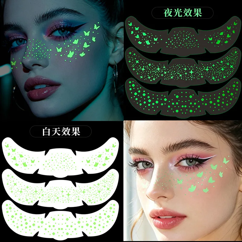 Glow In The Dark Temporary Tattoos Waterproof Long Lasting Face Stickers For Rave Festival Party Adult Butterfly Freckle Makeup