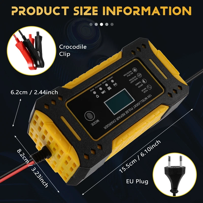 Car Battery Charger 12V 6A Pulse Repair Fast Power Charging Wet Dry Lead Digital LCD Display Car Accesorries EU Plug