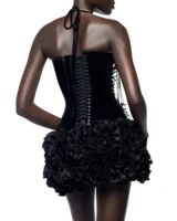 Black Red Color Women Sexy Strapless Laced-up Tops Florlas Bodycon Mini Skirt Set Celebrate Birthday Party Cocktail Dress - Image 2