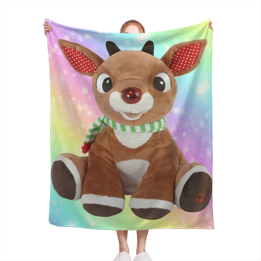 

Cute Rudolph The Red Nosed Reindeer Comfortable Flanne Blanket Fluffy Soft Bedroom Decor Sofa Blankets Comforter Home