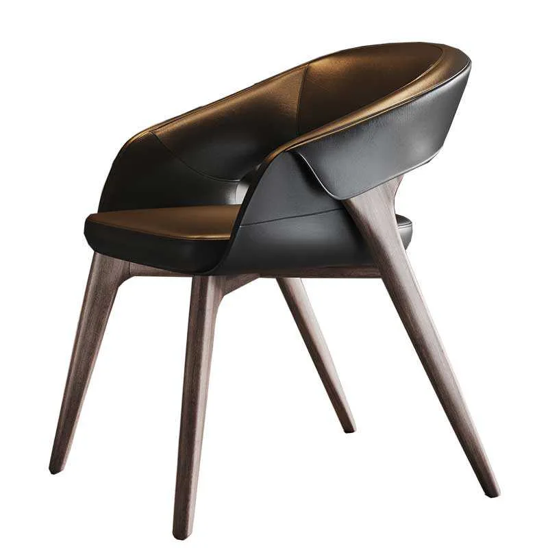 

Designer Italian style, minimalist light luxury high-end ash wood, solid wood retro leather home dining chair, arm