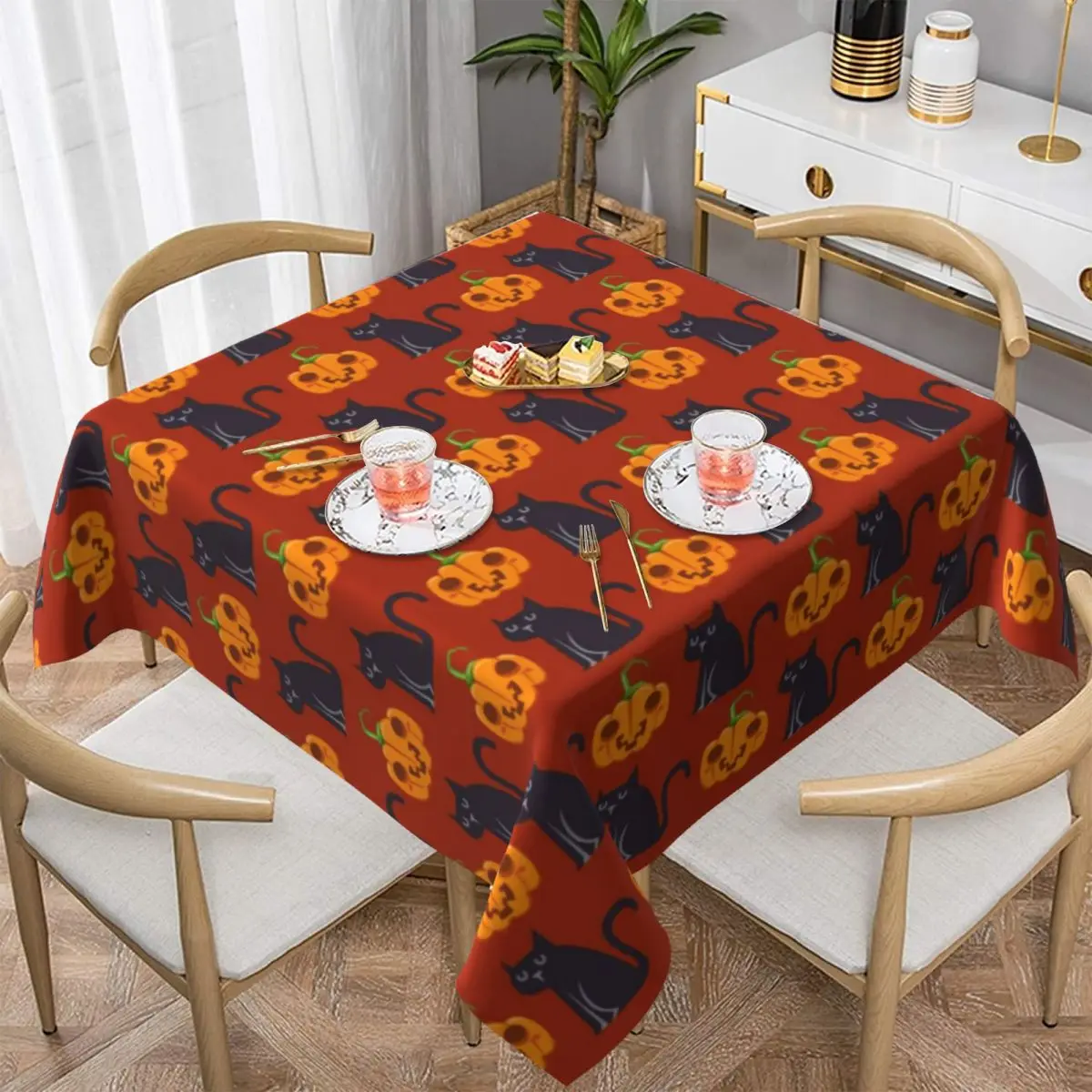 Halloween Cats Tablecloth Cute Pumpkins Print Protection Table Cover Elegant Table Cloth Decoration For Wedding Birthday Party