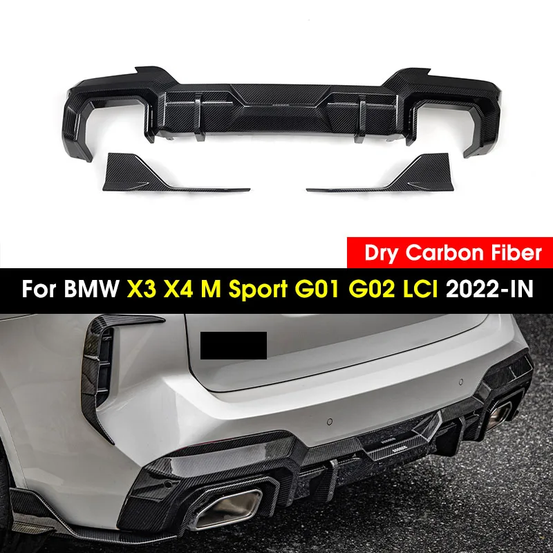 

3pcs Dry Carbon Fiber Car Rear Bumper Lip Diffuser Spoiler Side Splitters Apron Flaps For BMW X3 X4 M Sport G01 G02 LCI 2022-IN