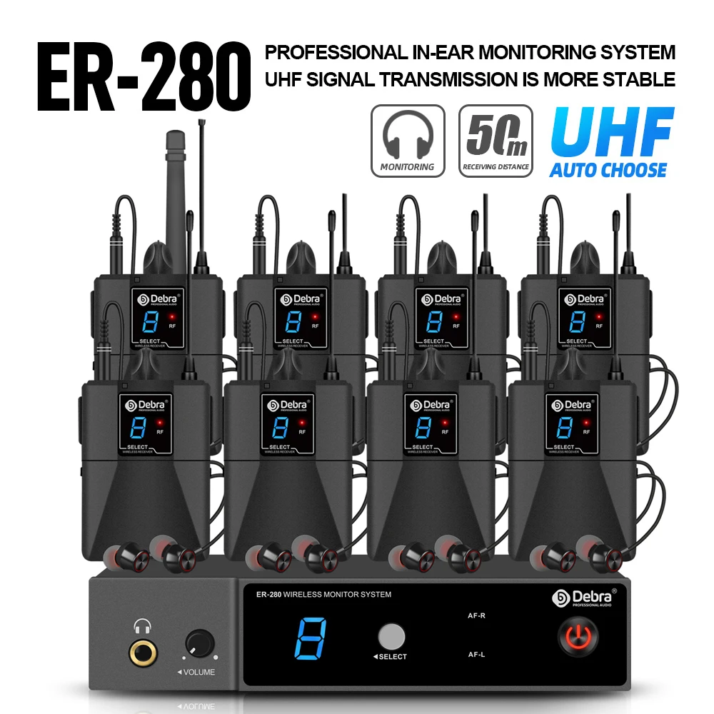debra-er-280-ワイヤレスインイヤーモニターシステム、bluetooth-50、uhf、複数レシーバー搭載、コンサートやレコーディングスタジオ向け