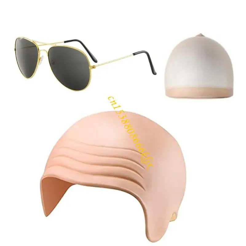 

Halloween Bald Caps for Men Women Latex Makeup Bald Head Caps with Sunglasses 066C