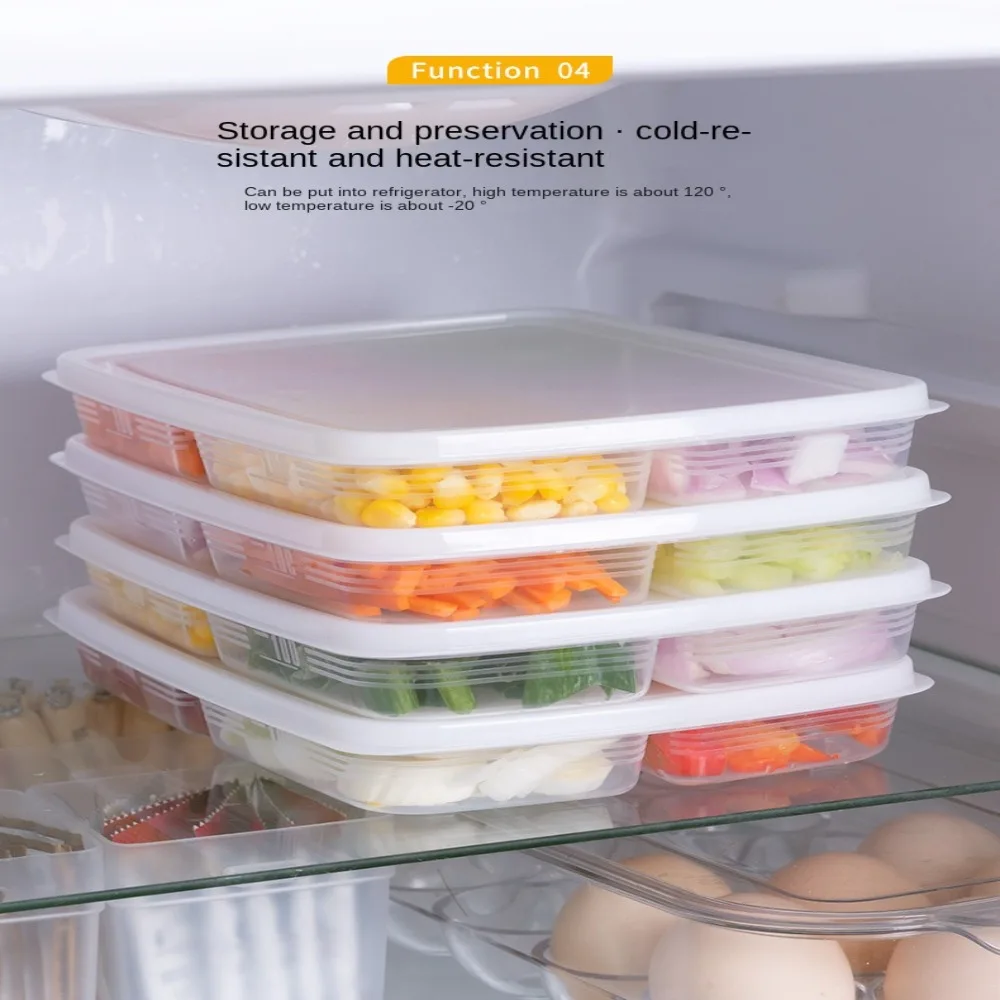 Portable Food Preparation Storage Box Divided Compartment Refrigerator Freezer Organizer 4/5/6Grids Vegetables Fruits Boxes