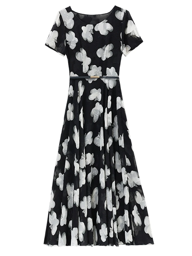 Robe longue noire en mousseline de soie pour femme, tenue de plage décontractée, style bohème, élégante, luxueuse, mi-longue, vintage, batterie, Rhde nuit, été 2024