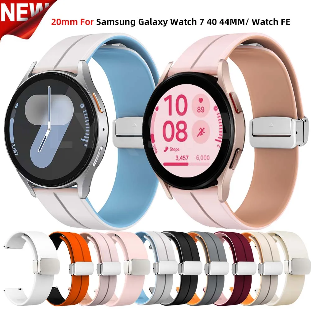 Correa de silicona para Samsung Galaxy Watch, pulsera con hebilla magnética, 20mm, 7, 6, 5, 4, 40, 44mm, FE Watch 6 Classic, 43, 47mm, 5 Pro, 45mm