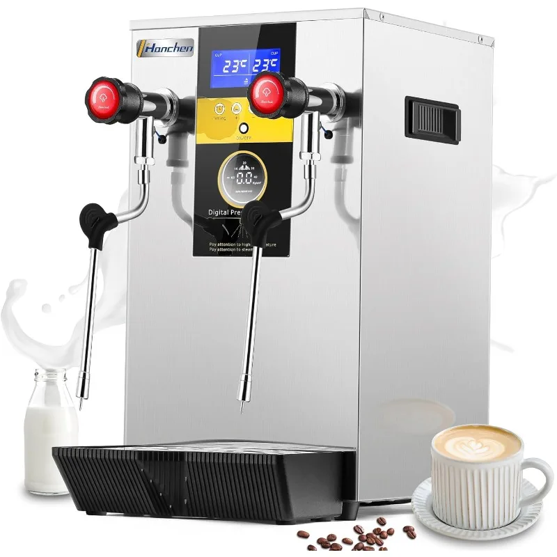 

Hanchen Commercial Steam Milk Frother Machine Continuous Steam 2-Wand Electric Milk Foam Machine with 4L Boiler