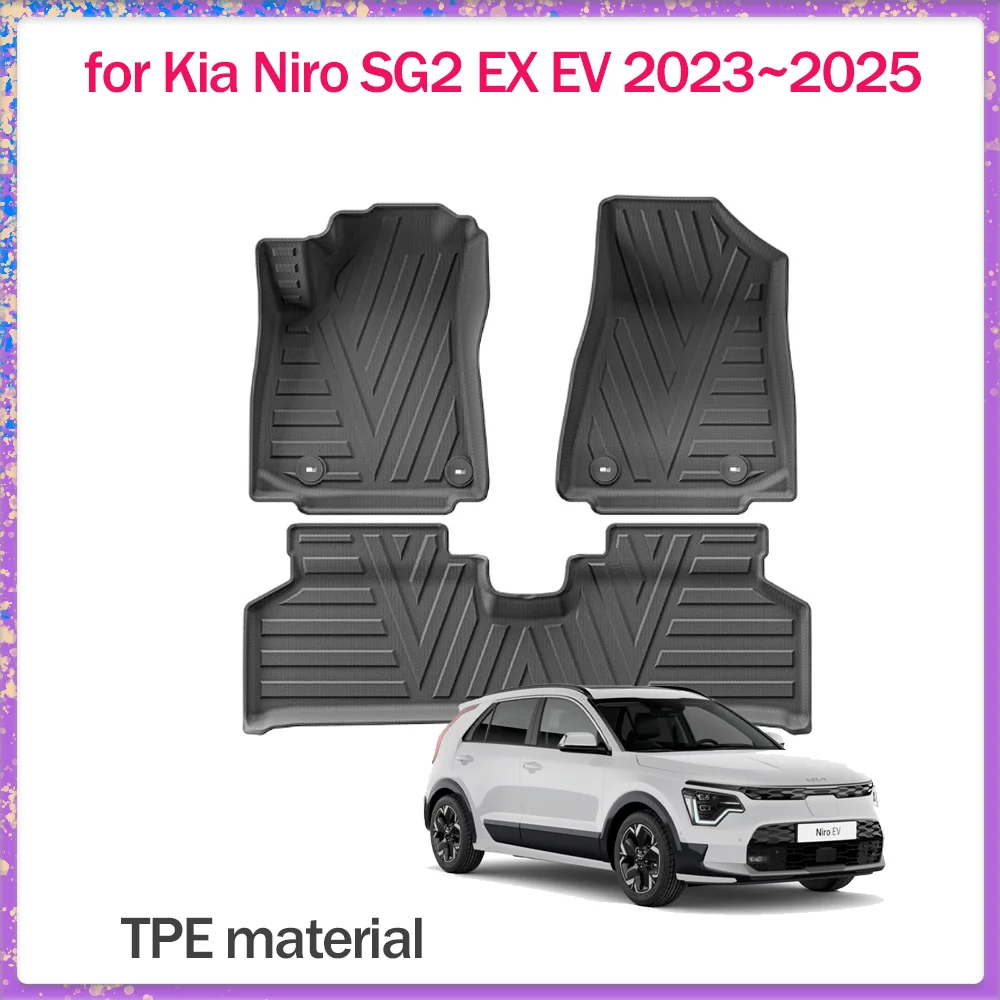 TPE Car Floor Mats for Niro SG2 EX EV 2023-2025 Waterproof Interior Foot Liner Carpet Pad