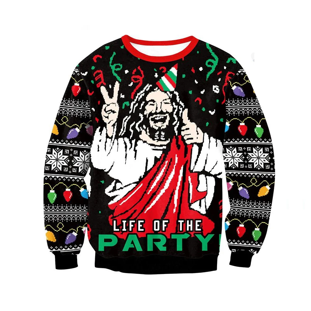 Go Jesus 2024-25 New Santa Claus Elements Fashion Men's Hoodie Women's Sportswear Printed Ugly Christmas Hoodie