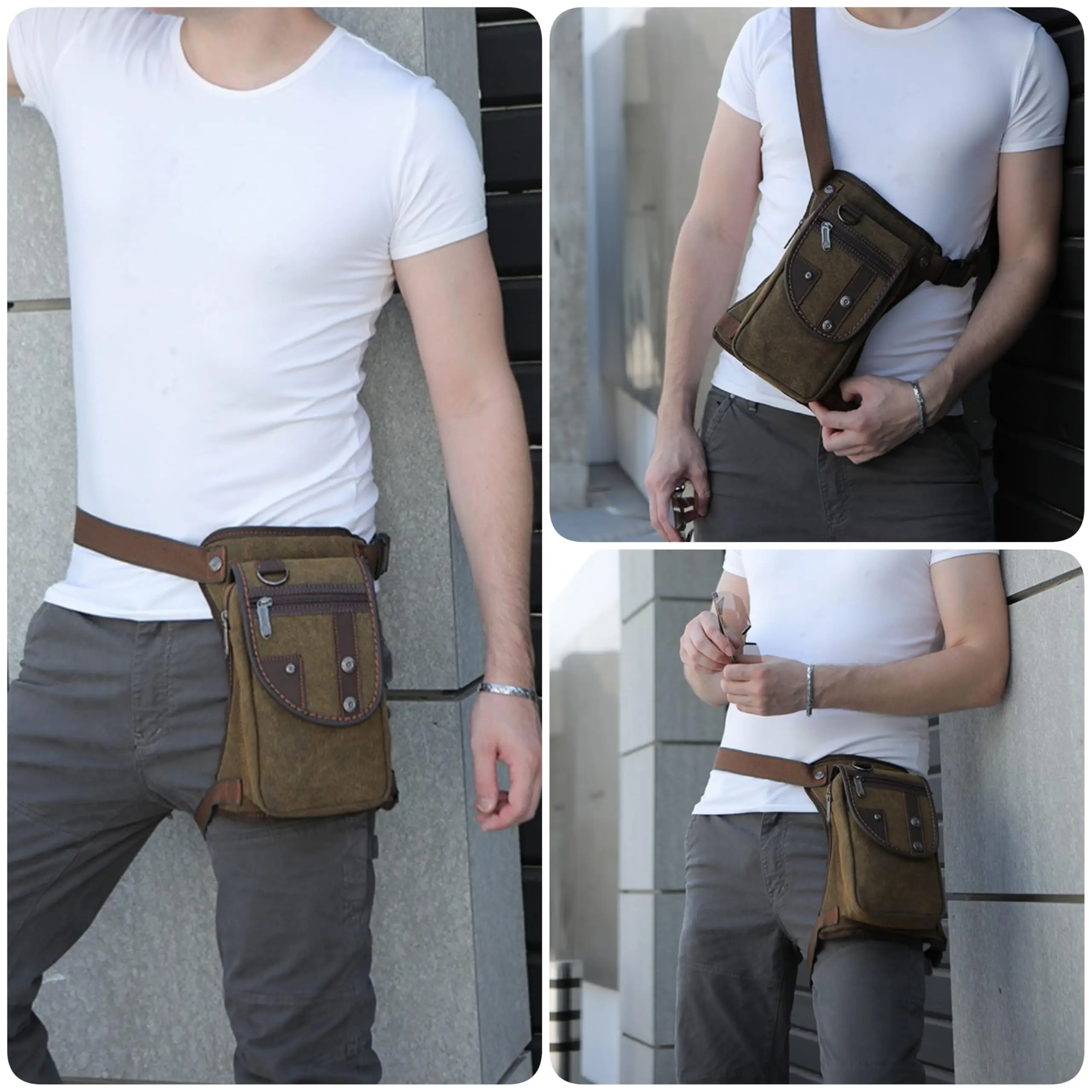 محفظة متعددة الوظائف، حقيبة ساق معلقة عسكرية تكتيكية، حقيبة كتف صغيرة للجري والتخييم والمشي لمسافات طويلة والدراجات النارية، بني داكن #6