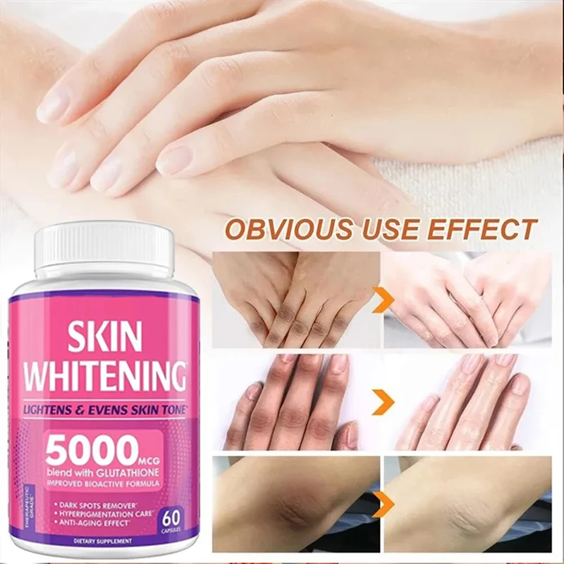 

60PCS Glutathione Skin Whitening Softgels 5000mcg Whitening Skin Bleaching Lightening Supplement - Dark Spot, Acne Scar Remover