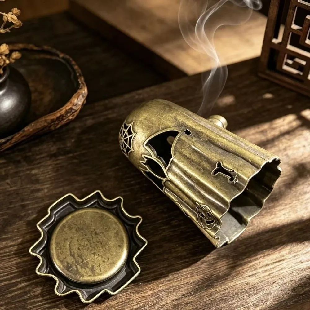 Zinc Alloy Pumpkin Ghost Incense Holder Bronze Cute Small Specter Incense Burner Decorative Hollow Out Ghost Statue Yoga