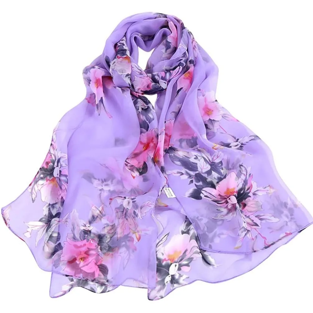 

Women Soft Floral Print Shawl Chiffon Sheer Scarf