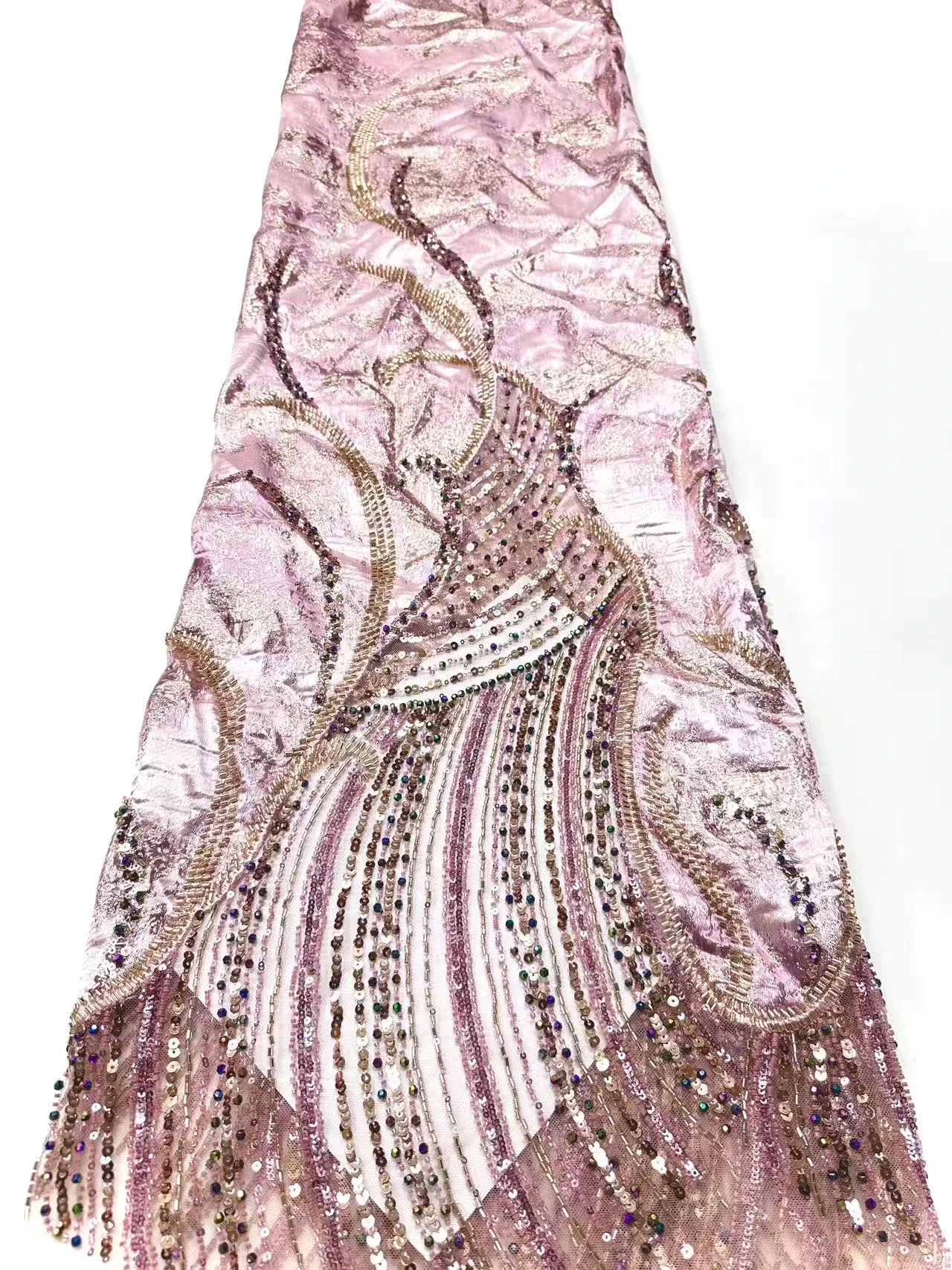 African Luxury Purple Beaded Lace Fabric High Quality Nigeria Sequins French Tulle Lace Fabric for Sewing Wedding 2033