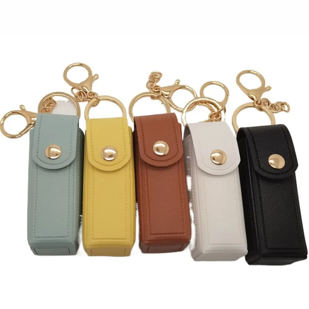 Women Beauty Lipstick Case With Keychain Soft Leather Lipstick Pouch Lip Balm Holder Clip-on Sleeve Chapstick Holder Accessories