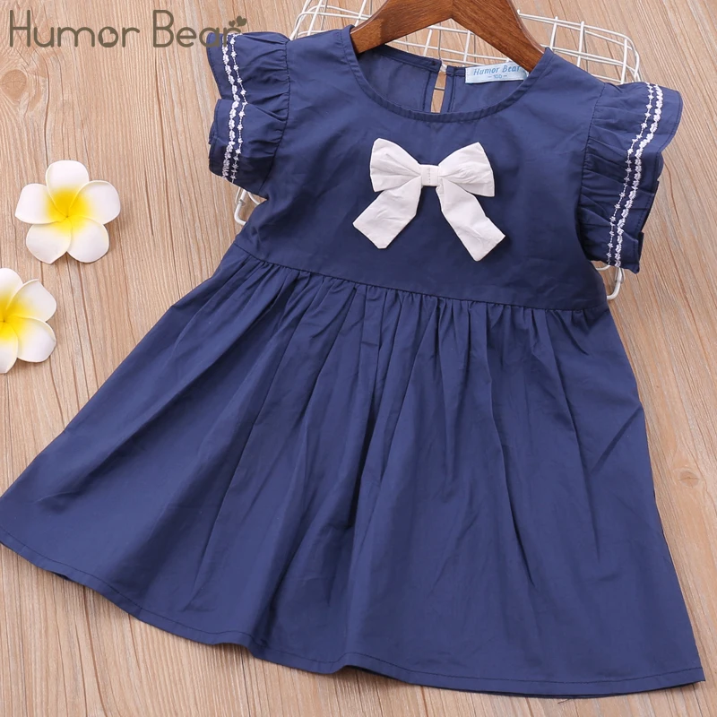 

Humor Bear Girls Dresses Summer Sleeveless Cute Bow Princess Baby Clothing Flying Sleeve Baby Dresses Kids Clothes