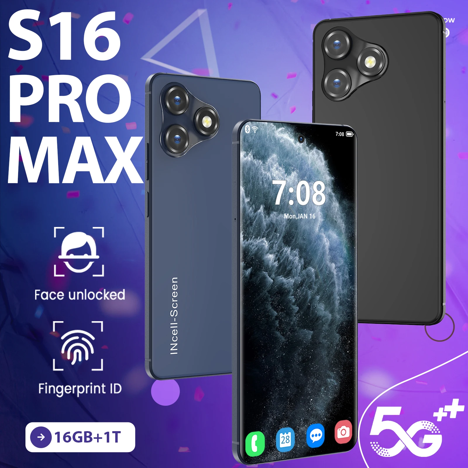 Global Version S16 Pro Max 5G Smartphone 7.3 Inch 16GB RAM+1TB ROM Qualcomm8 Gen 2 10core 108MP Camera 8000Mah Battery Android