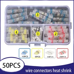 50pcs Waterproof Solder Connectors Heat Shrink Butt Terminals Wire Connectors Electrical Splice Cable Connector Splice