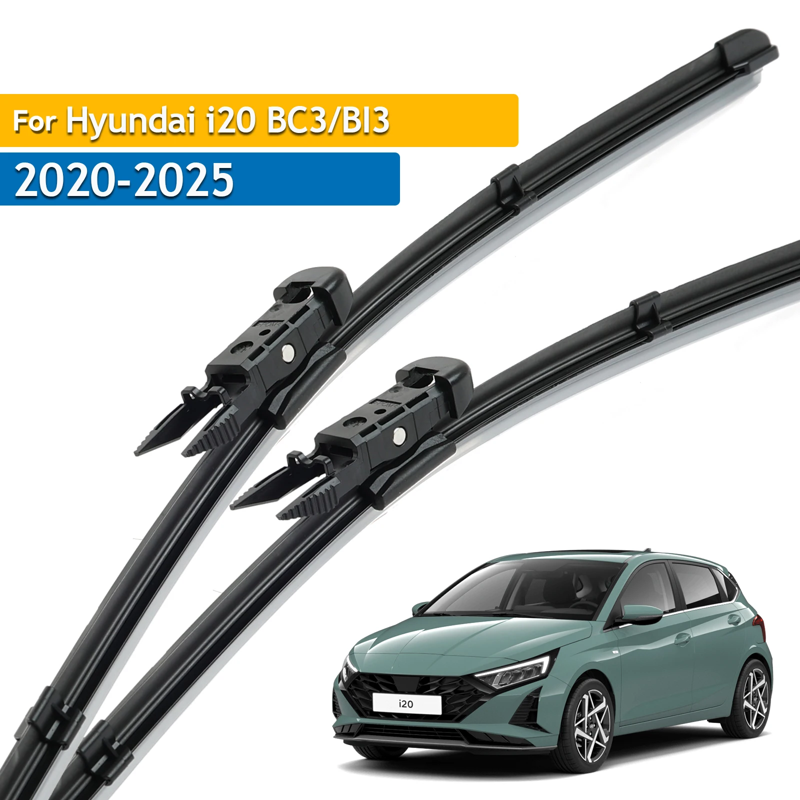 להבי מגבים קדמיים של אריק לרכב יונדאי i20 BC3/BI3 2020 - 2026, מברשות גשם לשמשה קדמית 24 אינץ'+16 אינץ'