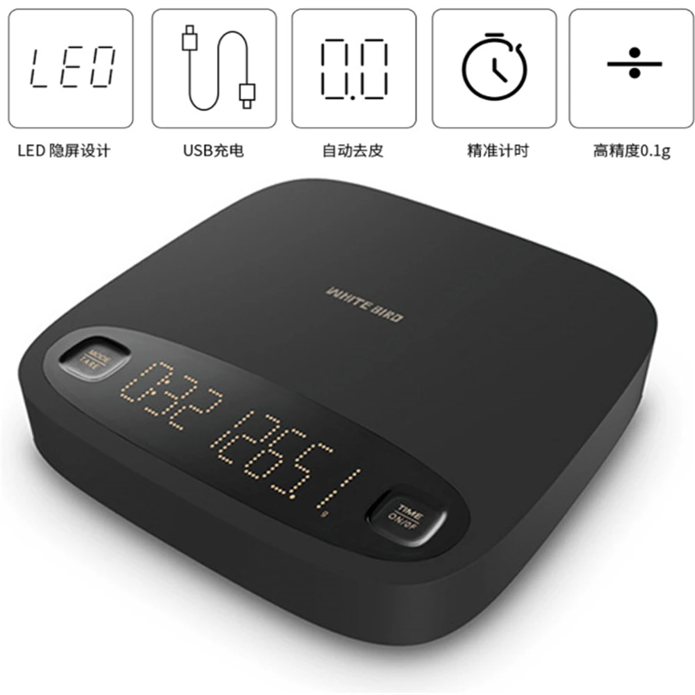 USB Charging Kitchen Scale with Timer Drip Coffee Scale Electronic Digital Scale Precision Food Scale Waterproof Weighing Scale