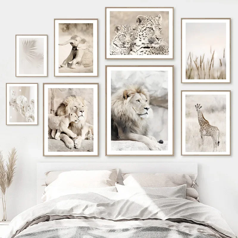 Nordic Poster Africa Tropical Lion Leopard Giraffe Elephant Wheat Wall Art Print Canvas Painting Decor Pictures For Living Room