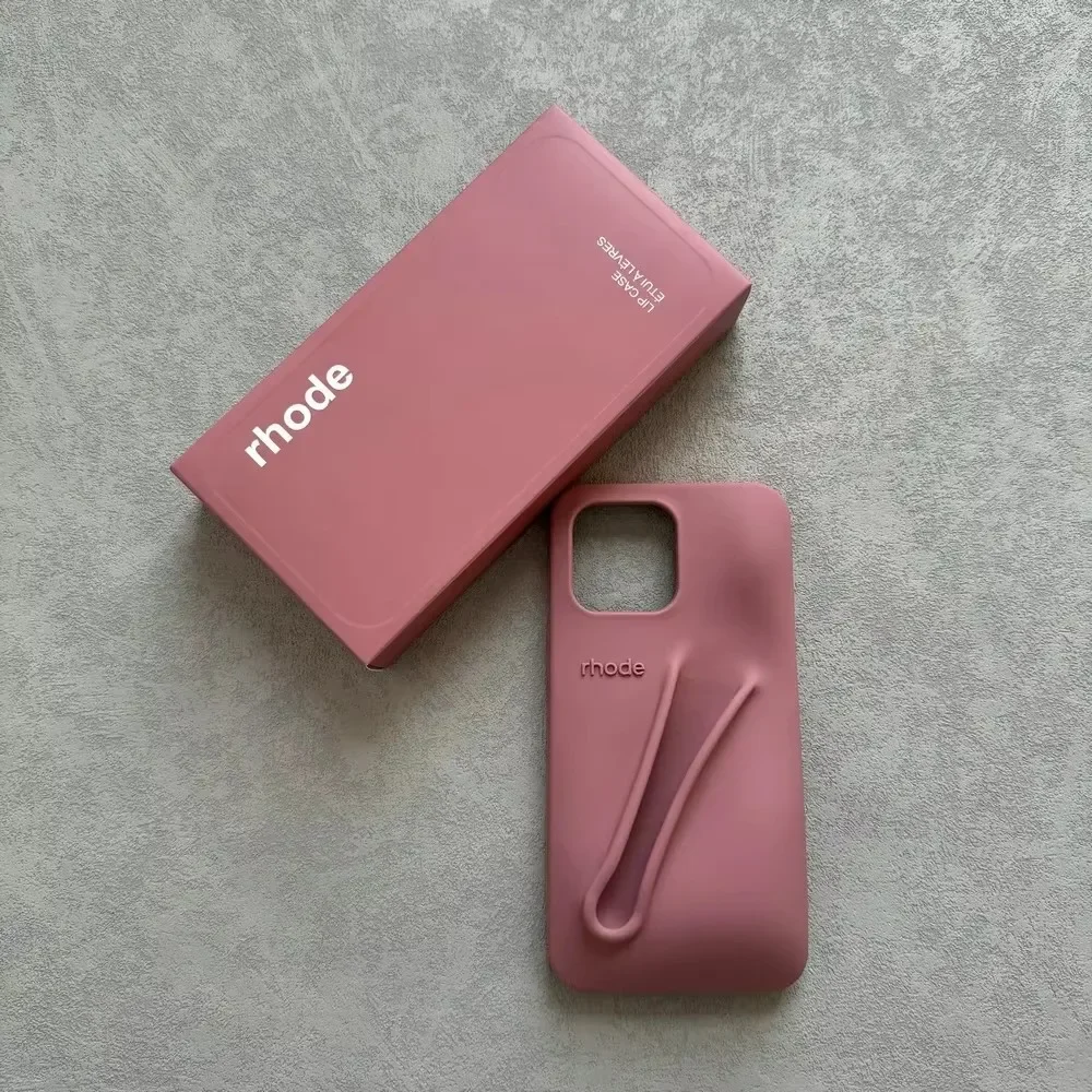 Com caixa rhode capa de telefone de silicone macio para iphone 16 15 14 13 12 11 pro max plus batom portátil brilho labial titular capa funda