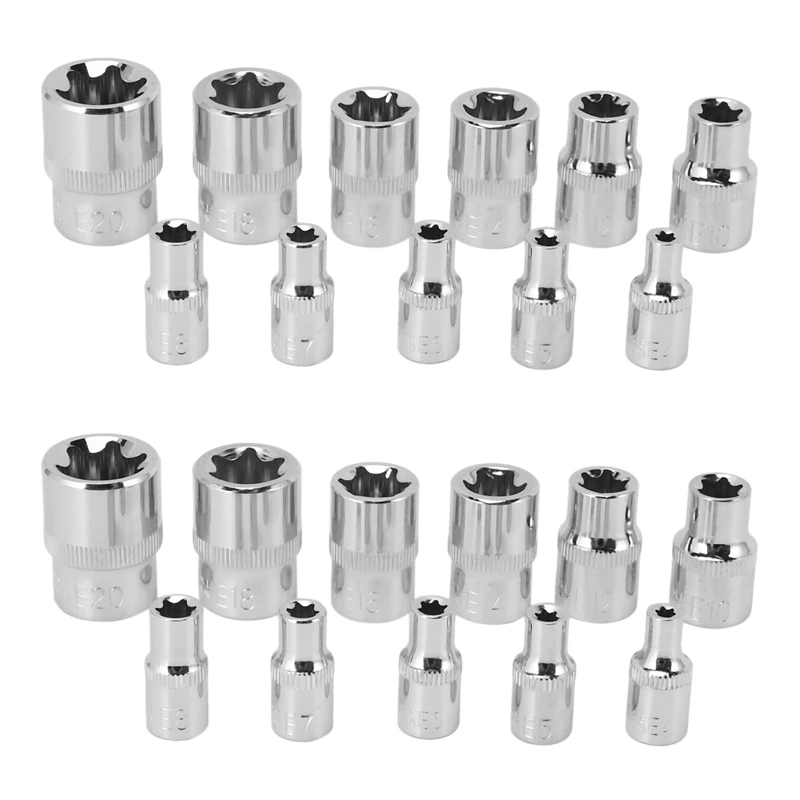 22Pc Female E Torx Star Socket Set Rail E4 - E20 External Star Torque Socket Set