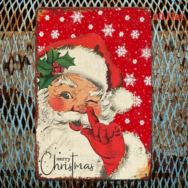 Santa Claus Metal Wall Art, Frameless Iron Door Sign, Contemporary Chinese Design Style, Indoor Wall Hanging Decor, /20cm, wit