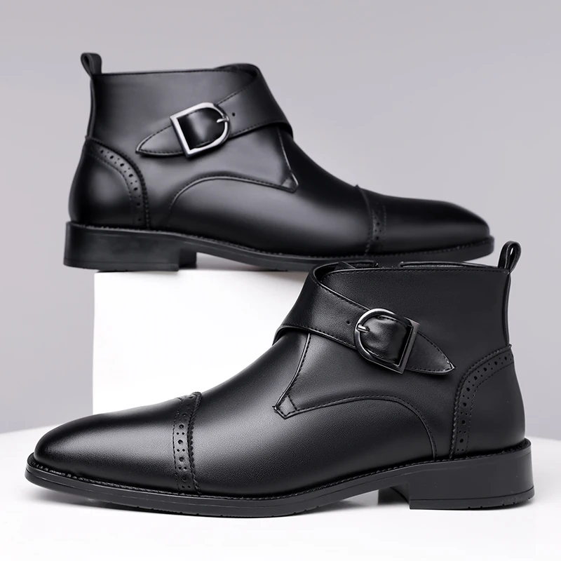 big size mens casual business office chelsea boots black brown carved brogue shoes cowboy natural leather boot man ankle botas