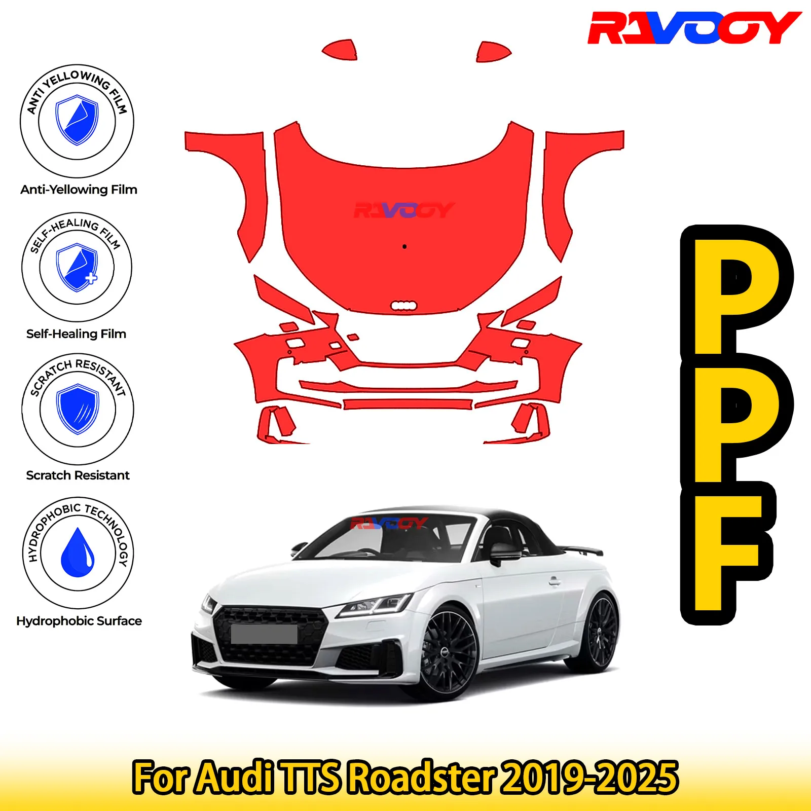 

Для Audi TTS Roadster 2019-2025 глянцевая матовая черная предварительно вырезанная передняя защитная пленка PPF комплект