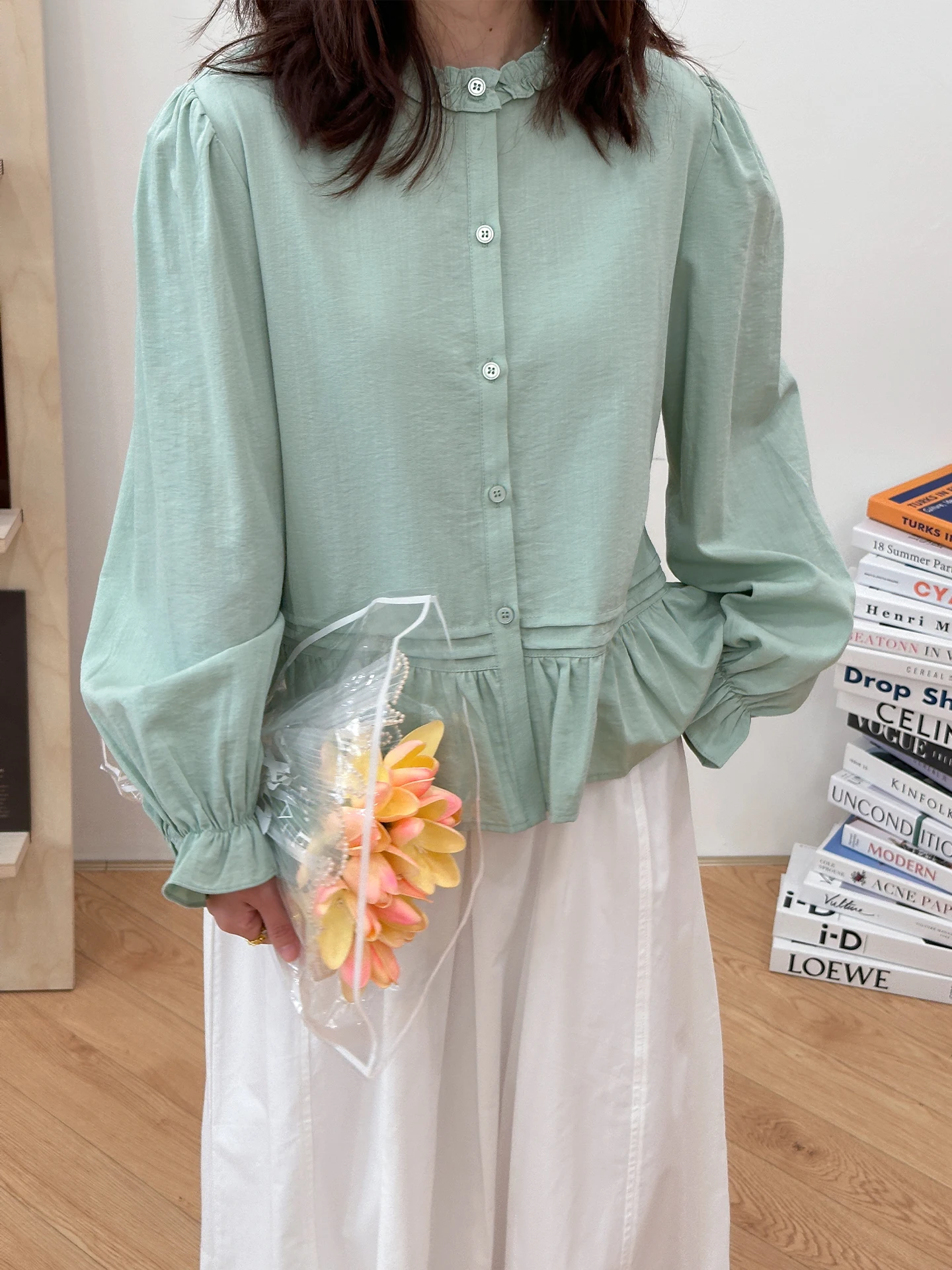 

Early Spring Gentle Versatile Ruffle Splicing Shirt Women's Loose Fit Long Sleeve Breathable Skin-Friendly Chinese Made