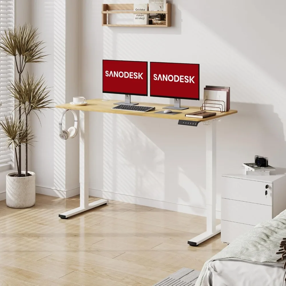 adjustable height electric desk 55x24 inches for home office, sit-stand computer workstation
