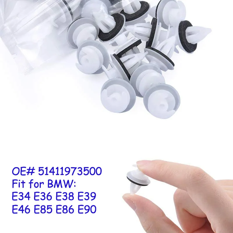 50pcs 51418224768 Plastic Rivets Clip for BMW E46 E53 E90 E91 E70 E71 E83 Car Door Panel Auto Fasteners Trim Panel Push Retainer