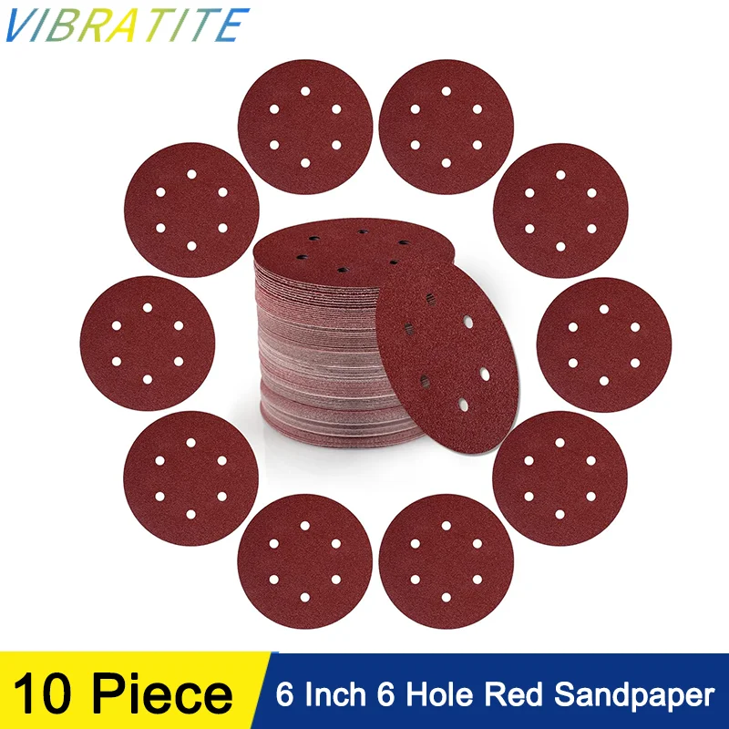 10 Pcs 6 Inch 6 Hole Sanding Discs Set Hook and Loop Sanding Discs Sand Paper Assorted 40-2000 Grit for Polishing and Sanding