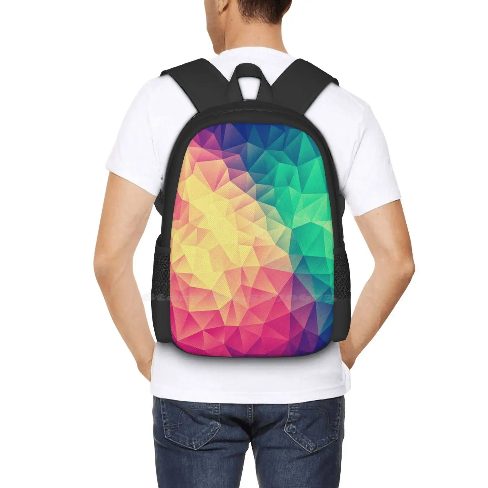 Mochila multicolor de polígono abstracto, diseño Lgbt de orgullo triangular de polietileno bajo, bolsos coloridos de moda, gran oferta