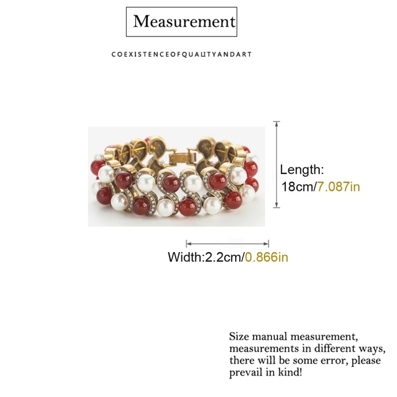 Vintage Beaded Pearl Bracelets For Women Red Glass Rhinestones Wide Bangle Elastic Ladies Wedding Handmade Antique Jewelry 2025