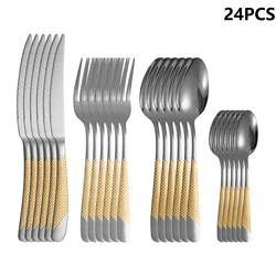 4/6/16/24pcs Stainless steel cutlery set Star Diamond series gold-plated handle cutlery including knife, fork and spoon Western