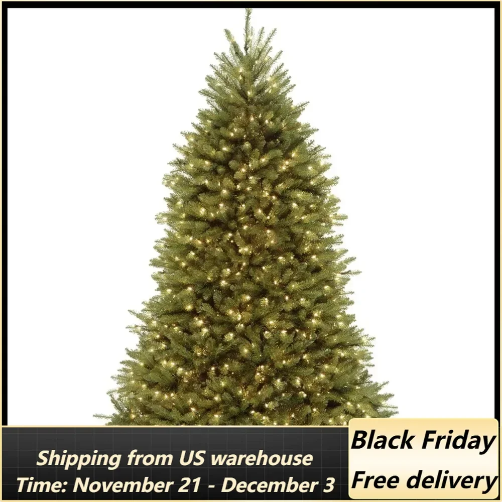 Pre-Lit Artificial Full Christmas Tree, Green, Dunhill Fir,Dual Color LED Lights, Includes Stand, 7.5 Feet, Dual Colored Lights