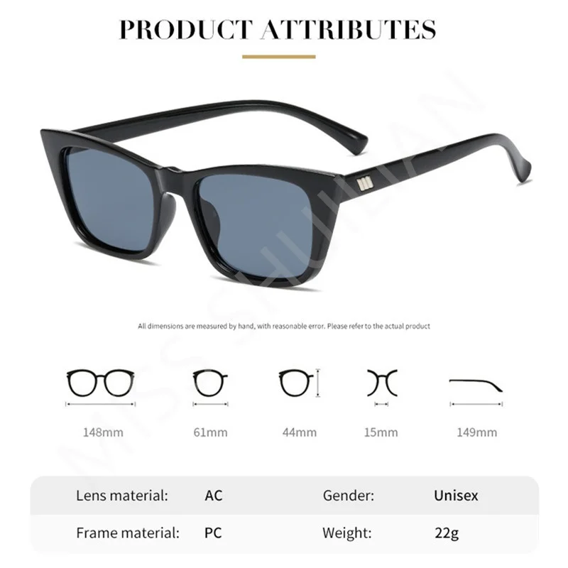 2024 Fashion Cat Eye Small Frame Sunglasses Female Bright Black Plain Face Small Face Sunglasses Super Street Shooting Glasses