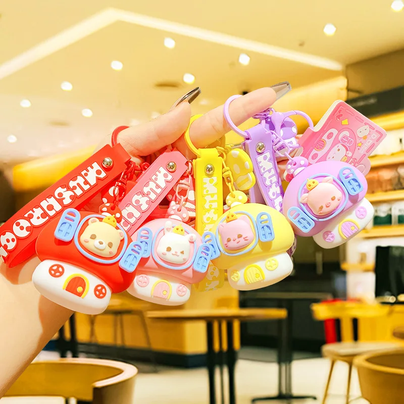 Cartoon Kawaii Mushroom House Critter Squeeze Protrusion Keychain Pendant Creative Cute Squeeze Decompression Venting Toy