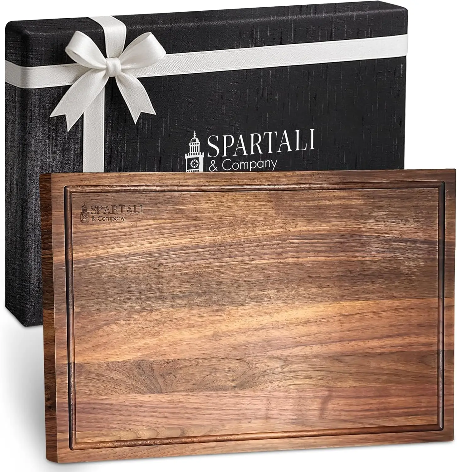 

Premium Reversible Black Walnut Cutting Board with Juice Groove – 18" x 12” Hardwood Butcher Block for Meat, Cheese &