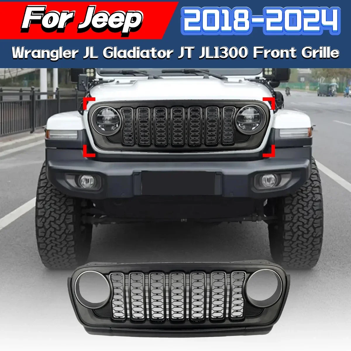 Für Jeep Wrangler JL Gladiator JT JL1300 2018 2019 2020 2021 2022 2023 2024 20th Anniversary Style Grid Grill Guard NoCameraHole