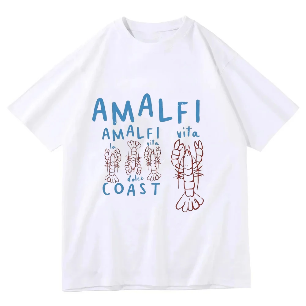 Amalfi Coast T Shirt Italy Lobster Graphic Tee Vintage Summer Beach Style Top Retro Aesthetic Harajuku Streetwear Unisex Tshirt