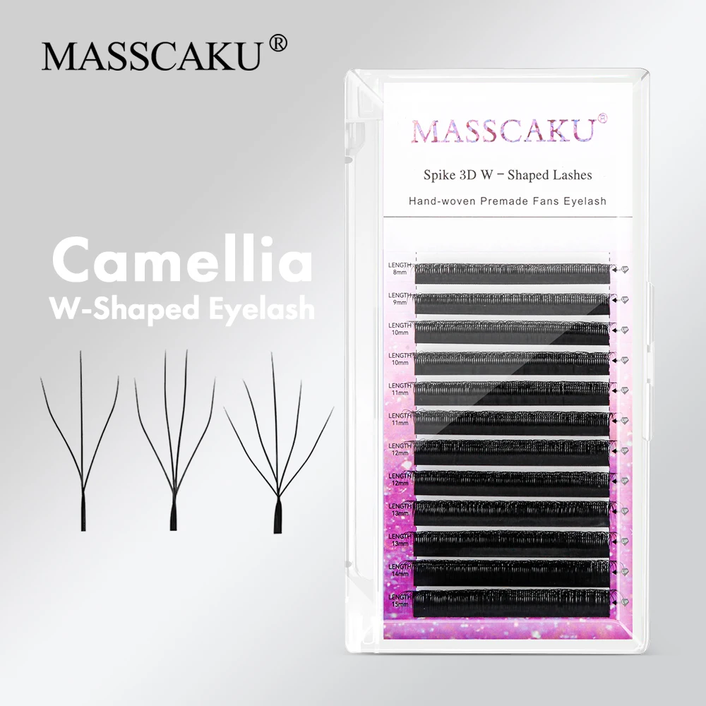 MASSCAKU C D Curl Camellia W Shaped Eyelashes Mixed Length Hand Weave Russian Volume Fans Eyelash Extension for Beauty Salon Use
