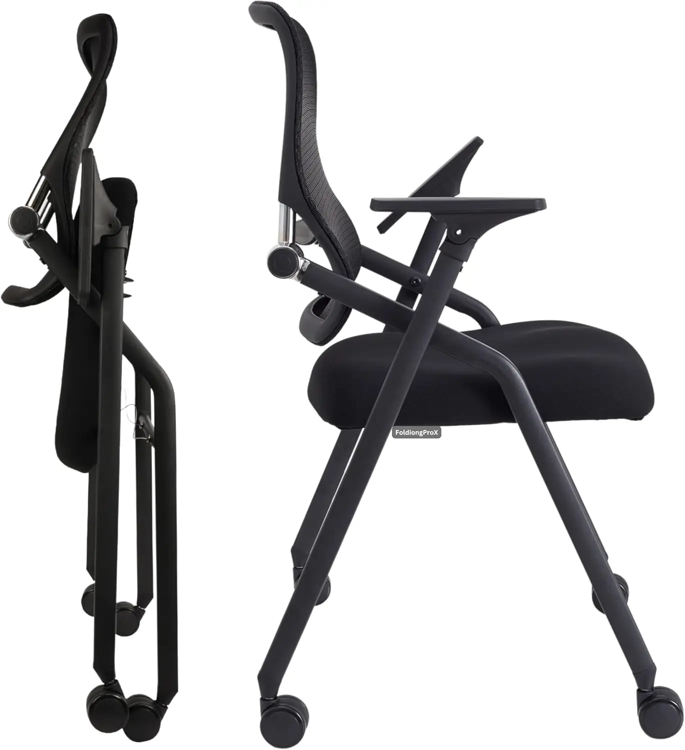 

Updated Folding Conference Chair - Lumbar Support, Sliding Armrest, Casters (Black)