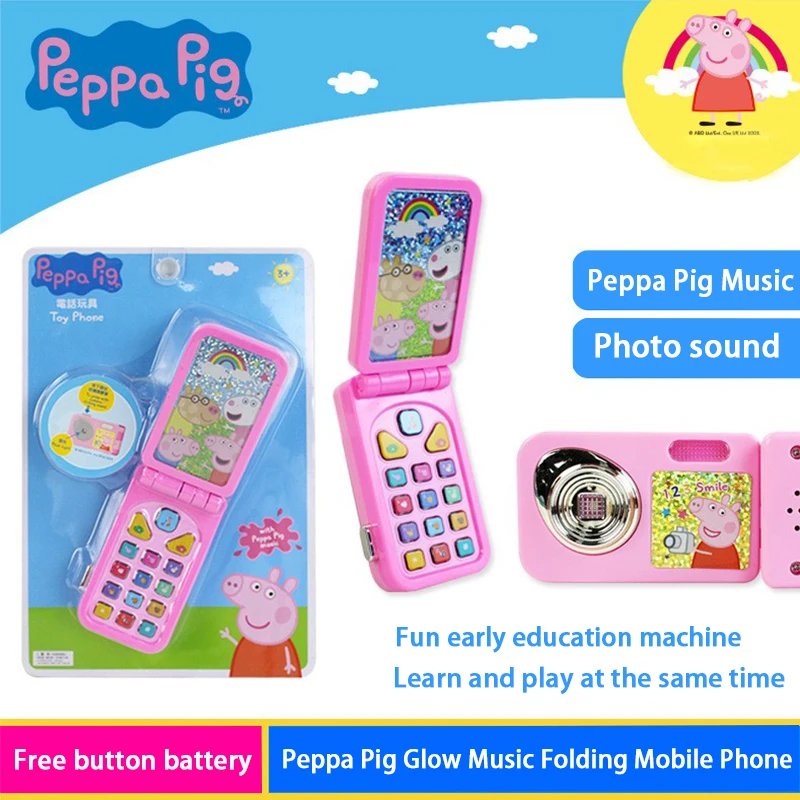 Genuine Peppa Pig Children's Mobile Phone Toy Simulation Flip Puzzle Early Education Model Girl Music Photo Phone Birthday Gifts