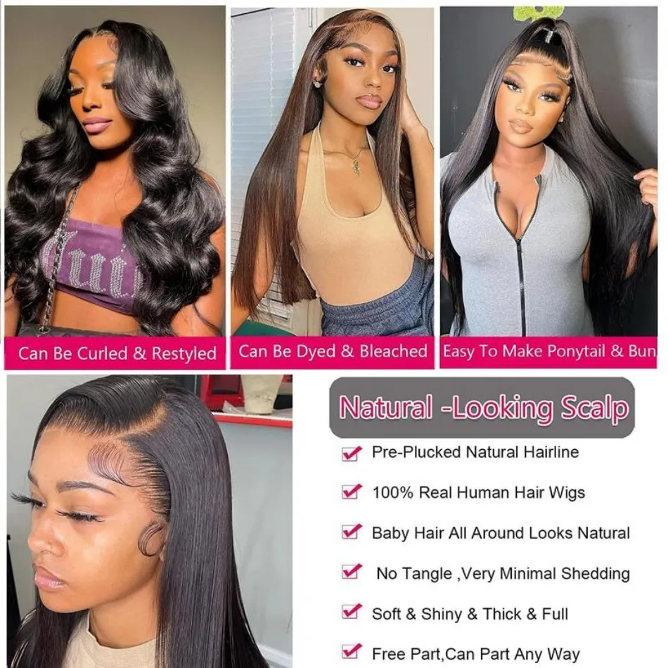 Straight Human Hair Wig Glueless 13X6 Hd Lace Frontal Wigs 40 Inch Lace Front Wigs Brazilian 250 Density Natural Color For Women image 5