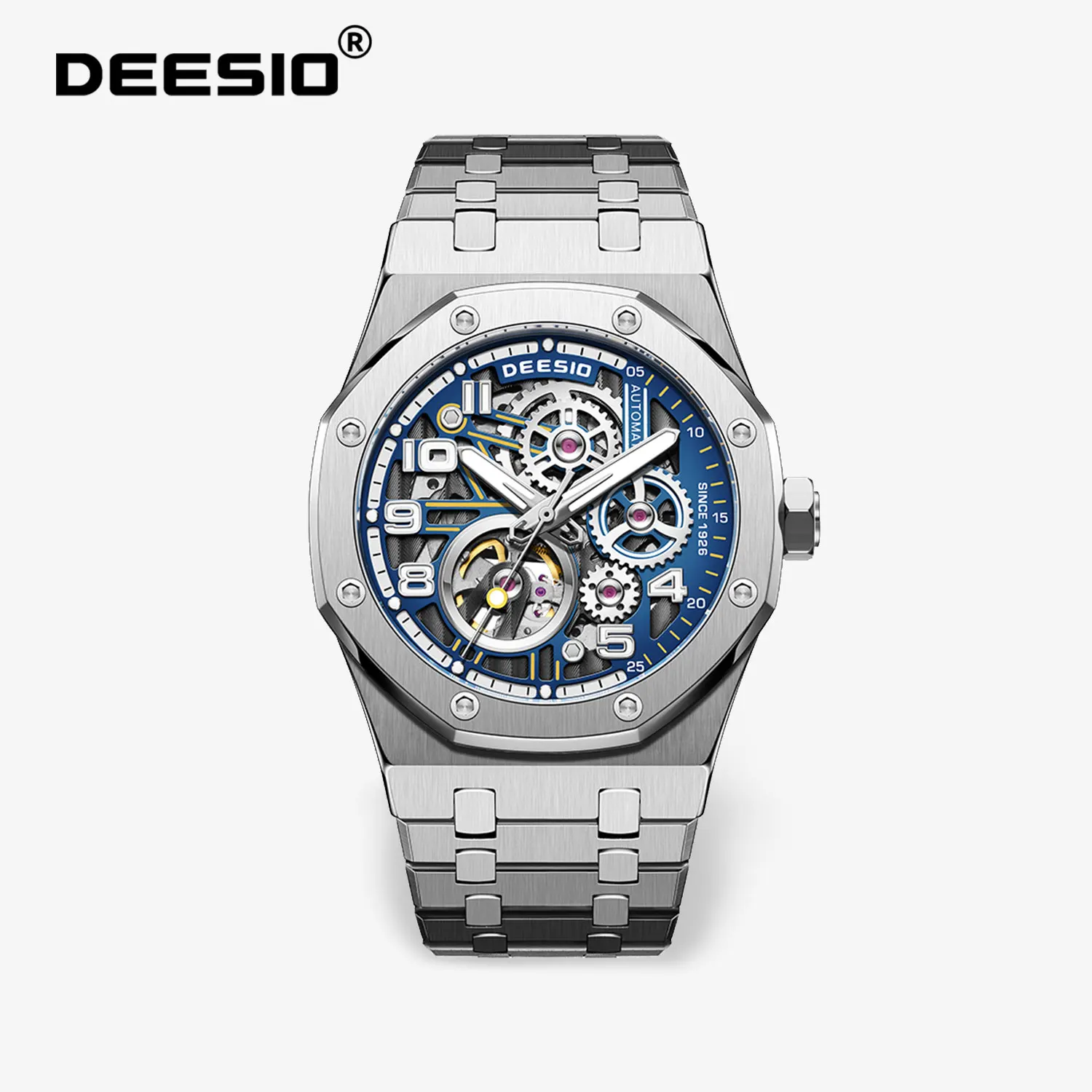 Deesio Automatische mechanische Uhr für Herren, Edelstahlgehäuse, Saphirglas, luxuriöser Business-Stil, 30 m wasserdicht, Herrengeschenke